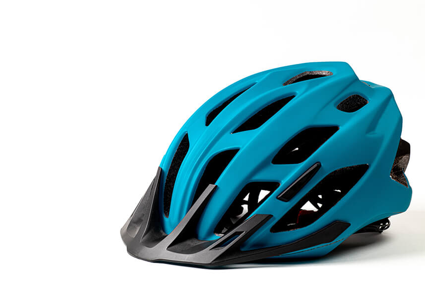 A blue bicycle helmet